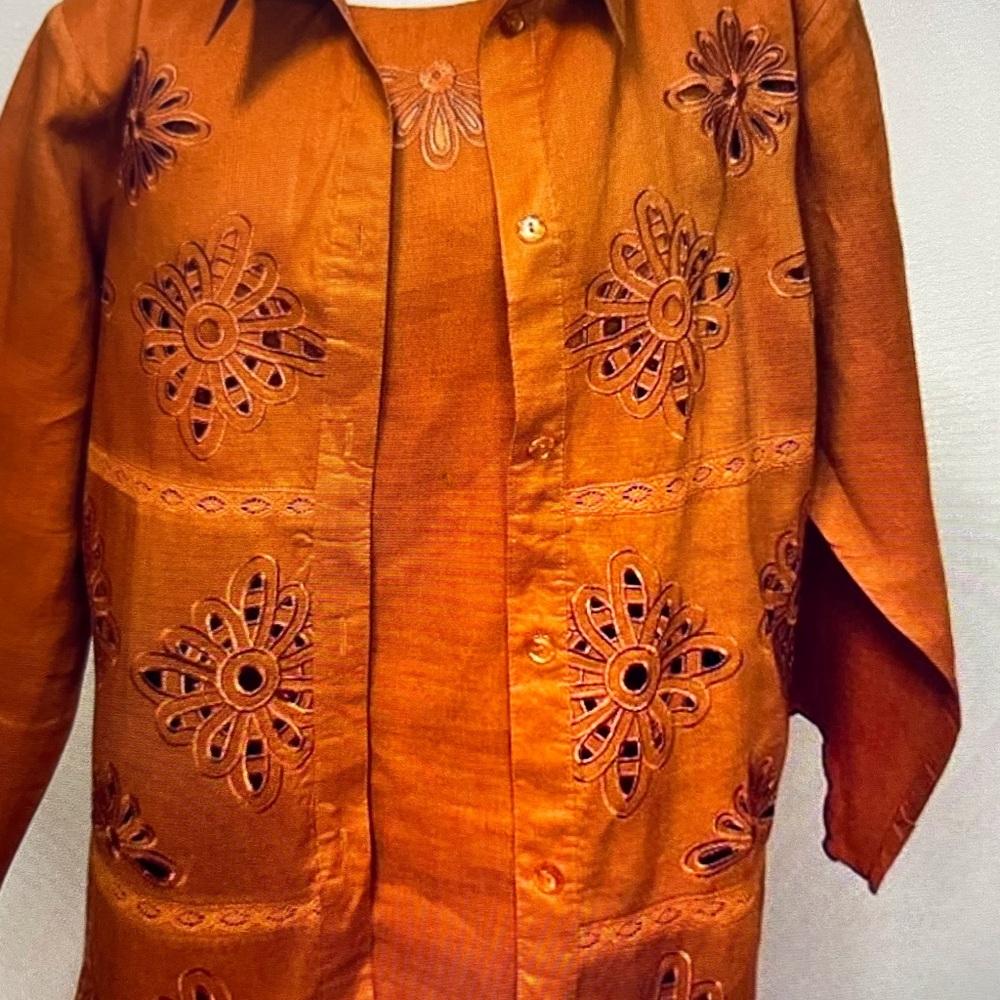 Rust Orange Embroidered Three-Piece Set - Picture 6 of 16